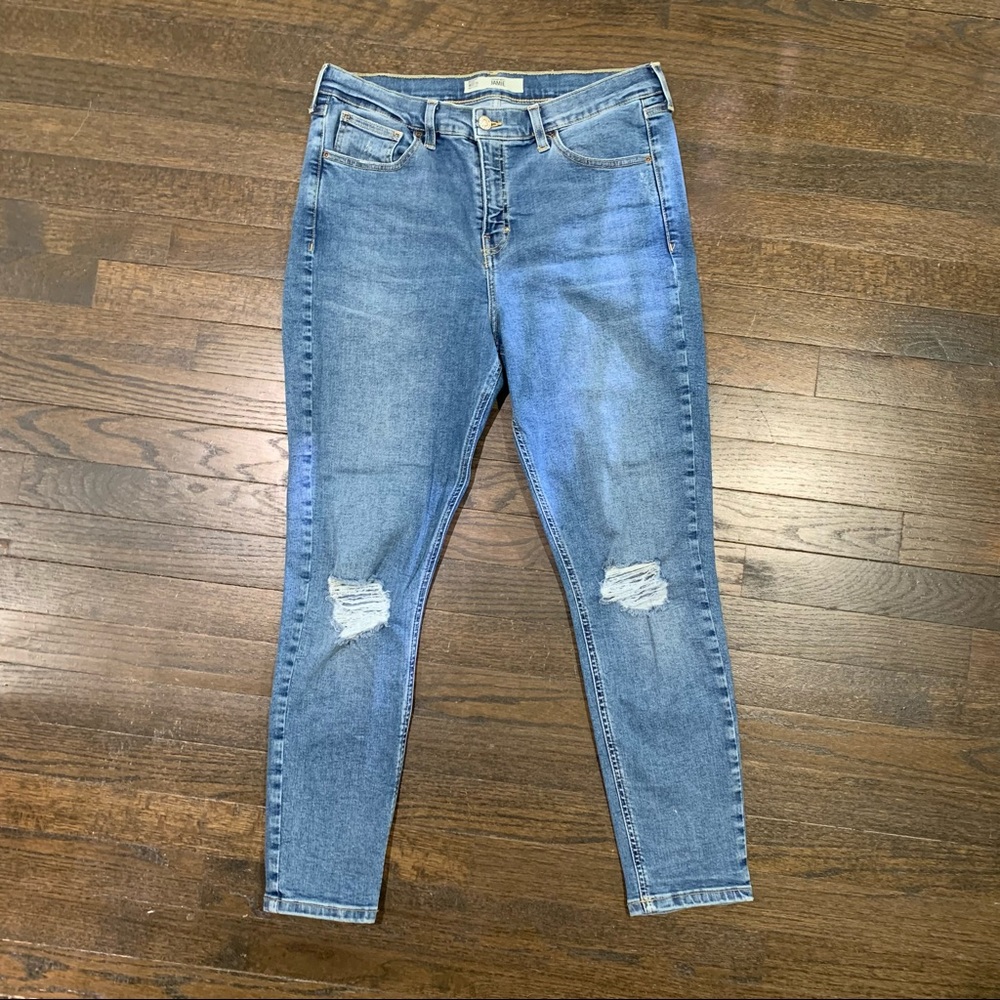 Topshop High Rise Distressed Skinny Jeans